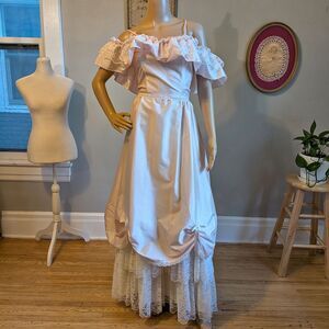 Vintage 80s Dance Allure Pink Gown Southern Belle Princess Dress Lace Size XS